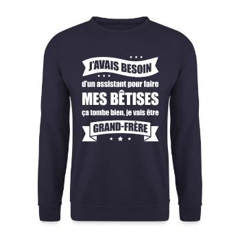 JE VAIS ÊTRE GRAND-FRÈRE - Sweat-shirt Unisexe - marine - Devant - Alina (178cm) & Michal (187cm)