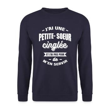 J'AI UNE PETITE SŒUR CINGLÉE - Sweat-shirt Unisexe - marine - Devant - Alina (178cm) & Michal (187cm)