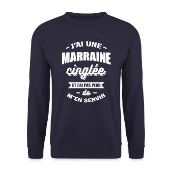 J'AI UNE MARRAINE CINGLÉE - Sweat-shirt Unisexe - marine - Devant - Alina (178cm) & Michal (187cm)