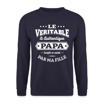 LE VERITABLE PAPA D'UNE FILLE - Sweat-shirt Unisexe - marine - Devant - Alina (178cm) & Michal (187cm)
