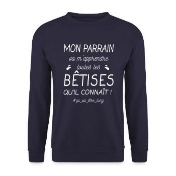 MON PARRAIN VA M'APPRENDRE TOUTES LES BÊTISES - Sweat-shirt Unisexe - marine - Devant - Alina (178cm) & Michal (187cm)