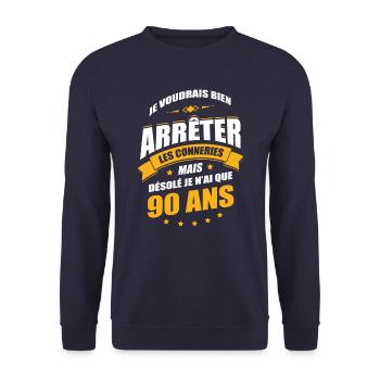 JE N'AI QUE 93 ANS POUR ARRÊTER LES CONNERIES - Sweat-shirt Unisexe - marine - Devant - Alina (178cm) & Michal (187cm)
