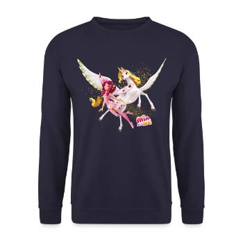Mia and me Unicorn Onchao And Mia The Elf Fly - Unisex Sweatshirt - navy - Front - Alina (178cm) & Michal (187cm)