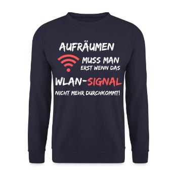 Aufräumen Wlan Signal Lustiger Spruch - Unisex Pullover - Navy - Vorne - Alina (178cm) & Michal (187cm)