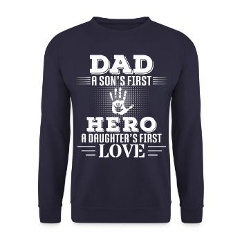 Vater des Sohns Held, der Tochter erste Liebe - Unisex Pullover - Navy - Vorne - Alina (178cm) & Michal (187cm)