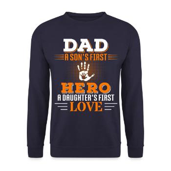Vater des Sohns Held, der Tochter erste Liebe - Unisex Pullover - Navy - Vorne - Alina (178cm) & Michal (187cm)