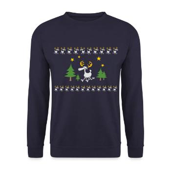 Bavarian Monkey Rentier im Wald - Unisex Pullover - Navy - Vorne - Alina (178cm) & Michal (187cm)