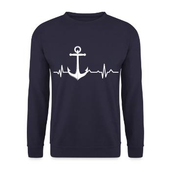 Herzschlag - Heartbeat / Anker - Anchor - Unisex Pullover - Navy - Vorne - Alina (178cm) & Michal (187cm)
