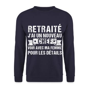 Retraité j' ai un nouveau chef humour retraite - Sweat-shirt Unisexe - marine - Devant - Alina (178cm) & Michal (187cm)