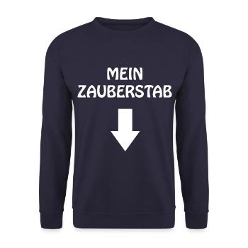 Mein Zauberstab Lustiger Spruch Penis Schwanz Man - Unisex Pullover - Navy - Vorne - Alina (178cm) & Michal (187cm)