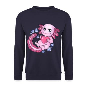 Süßes Axolotl Unter Wasser mit niedlich Herz - Unisex Pullover - Navy - Vorne - Alina (178cm) & Michal (187cm)
