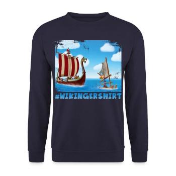 Wickie Und Die Starken Männer Wikingershirt - Unisex Pullover - Navy - Vorne - Alina (178cm) & Michal (187cm)