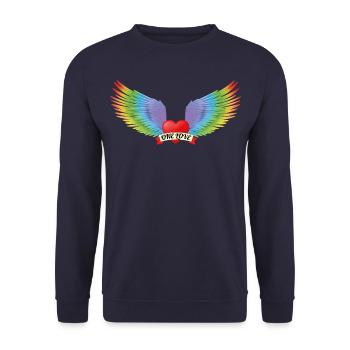 One Love Herz mit Rainbow-Engelsflügeln - Unisex Pullover - Navy - Vorne - Alina (178cm) & Michal (187cm)