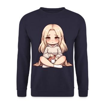 Anime girl with hot drink - Unisex Sweatshirt - navy - Front - Alina (178cm) & Michal (187cm)