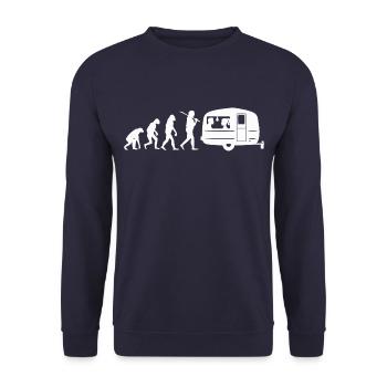 Camper Wohnwagen Camping Campingplatz Evolution - Unisex Pullover - Navy - Vorne - Alina (178cm) & Michal (187cm)
