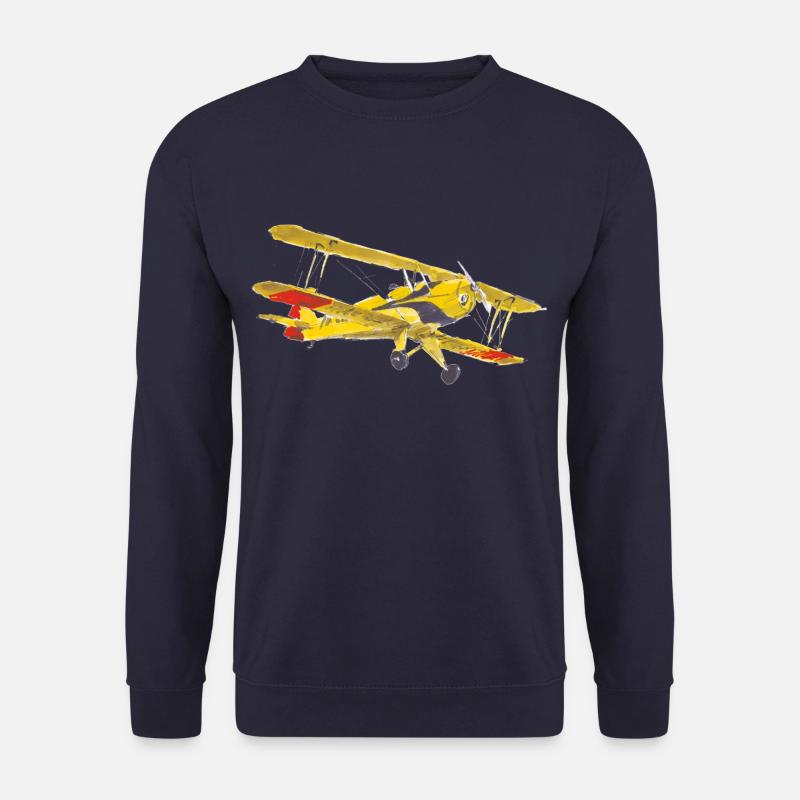 Gelber Doppeldecker mit signalroten Streifen - Unisex Pullover - Navy