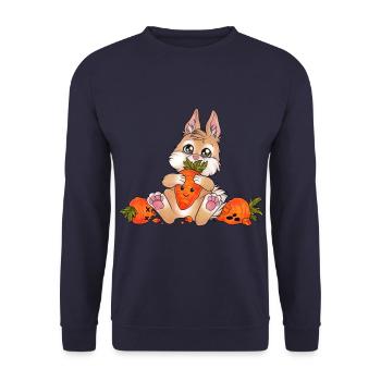 Witziger niedlicher Hase mit Möhre Chibi Kaninchen - Unisex Pullover - Navy - Vorne - Alina (178cm) & Michal (187cm)