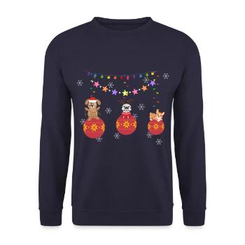 Weihnachtskugel mit Hunde und Lichterketten - Unisex Pullover - Navy - Vorne - Alina (178cm) & Michal (187cm)