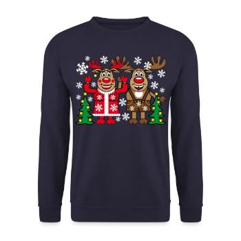 51 Deer Rudolph Woman Man Christmas Tree - Unisex Sweatshirt - navy - Front - Alina (178cm) & Michal (187cm)