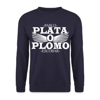 Pablo Escobar-Plata o Plomo - Unisex Pullover - Navy - Vorne - Alina (178cm) & Michal (187cm)