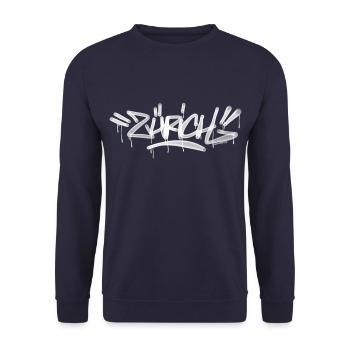 Zürich Graffiti Fatcap Tag - Unisex Pullover - Navy - Vorne - Alina (178cm) & Michal (187cm)