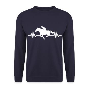 Herzschlag Pferd - Hengst Stute Ross Reitsport - Unisex Pullover - Navy - Vorne - Alina (178cm) & Michal (187cm)