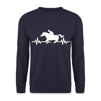 Herzschlag Pferd Hengst Stute Ross Polo - Unisex Pullover - Navy - Vorne - Alina (178cm) & Michal (187cm)