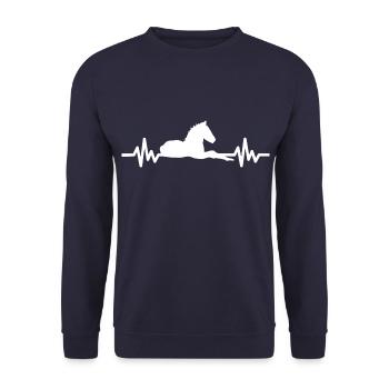 Herzschlag - Pferd Hengst Stute Ross Reitsport - Unisex Pullover - Navy - Vorne - Alina (178cm) & Michal (187cm)