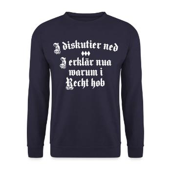 50 I diskutier ned I erklär nua warum i Recht hob - Unisex Pullover - Navy - Vorne - Alina (178cm) & Michal (187cm)