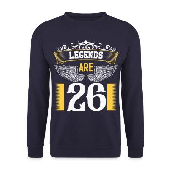 Legenden sind 26 Jahre alt, Geburtstag 26 - Unisex Pullover - Navy - Vorne - Alina (178cm) & Michal (187cm)