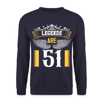 Legenden sind 51 Jahre alt, Geburtstag 51 - Unisex Pullover - Navy - Vorne - Alina (178cm) & Michal (187cm)