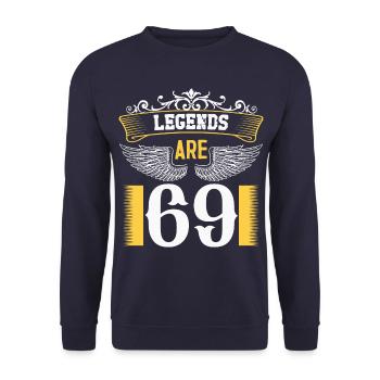 Legenden sind 69 Jahre alt, Geburtstag 69 - Unisex Pullover - Navy - Vorne - Alina (178cm) & Michal (187cm)