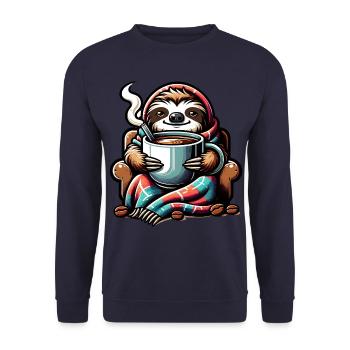 Paresseuse douillette avec café - Sweat-shirt Unisexe - marine - Devant - Alina (178cm) & Michal (187cm)