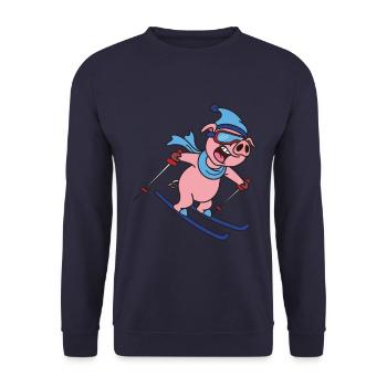 T-shirt Cochon Ski Holiday Cadeau Conducteur De Ski - Sweat-shirt Unisexe - marine - Devant - Alina (178cm) & Michal (187cm)
