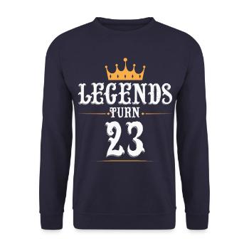 Legenden werden 23 Jahre alt, 23 Geburtstag - Unisex Pullover - Navy - Vorne - Alina (178cm) & Michal (187cm)