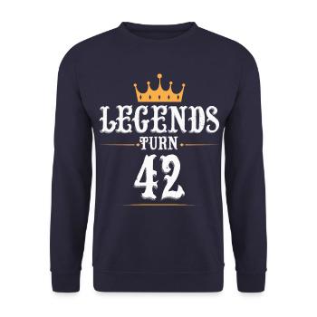 Legends turn 42 years old, 42 birthday - Unisex Sweatshirt - navy - Front - Alina (178cm) & Michal (187cm)