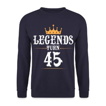 Legenden werden 45 Jahre alt, 45 Geburtstag - Unisex Pullover - Navy - Vorne - Alina (178cm) & Michal (187cm)