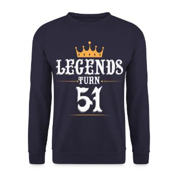 Legenden werden 51 Jahre alt, 51 Geburtstag - Unisex Pullover - Navy - Vorne - Alina (178cm) & Michal (187cm)