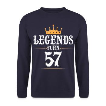 Legends turn 57, 57 birthday - Unisex Sweatshirt - navy - Front - Alina (178cm) & Michal (187cm)