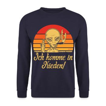 Alien "Ich komme in Frieden" - Unisex Pullover - Navy - Vorne - Alina (178cm) & Michal (187cm)