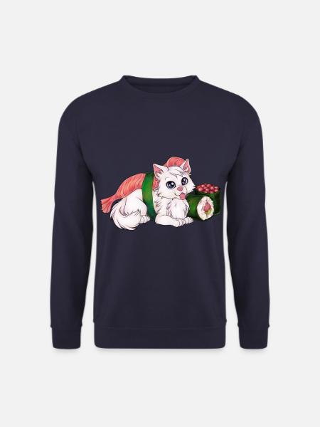 Lustige Sushi Katze weiße Mietze mit Sushi - Unisex Pullover - Navy