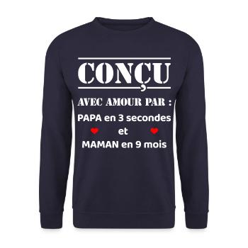 CONÇU AVEC AMOUR PAR PAPA ET MAMAN EN 9 MOIS - Sweat-shirt Unisexe - marine - Devant - Alina (178cm) & Michal (187cm)