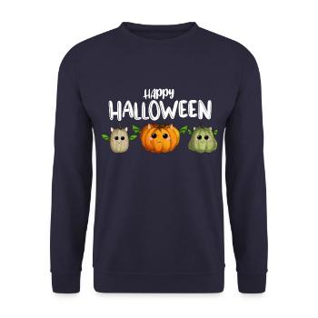 Happy Halloween Kürbisse weiß - Unisex Pullover - Navy - Vorne - Alina (178cm) & Michal (187cm)