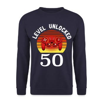 Niveau 50 débloqué 50 Anniversaire 50 ans - Sweat-shirt Unisexe - marine - Devant - Alina (178cm) & Michal (187cm)