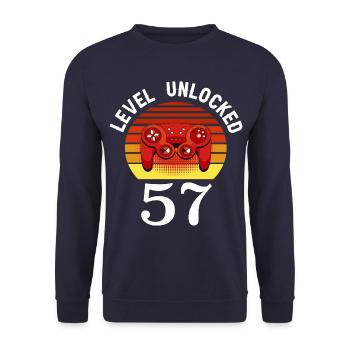 Level 57 unlocked 57 Geburtstag 57 Jahre alt - Unisex Pullover - Navy - Vorne - Alina (178cm) & Michal (187cm)