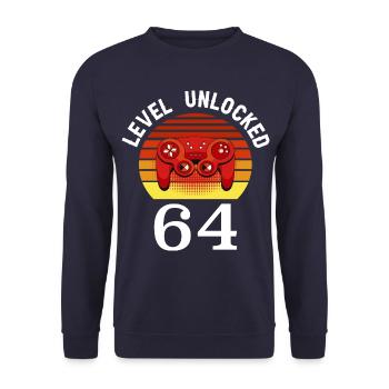 Level 64 unlocked 64 Birthday 64 years old - Unisex Sweatshirt - navy - Front - Alina (178cm) & Michal (187cm)
