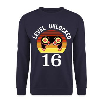 Level 16 unlocked 16 Geburtstag 16 Jahre alt - Unisex Pullover - Navy - Vorne - Alina (178cm) & Michal (187cm)