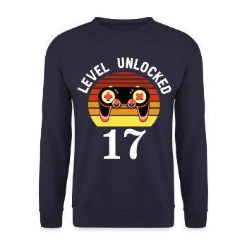 Level 17 unlocked 17 Geburtstag 17 Jahre alt - Unisex Pullover - Navy - Vorne - Alina (178cm) & Michal (187cm)