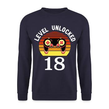Niveau 18 débloqué 18 Anniversaire 18 ans - Sweat-shirt Unisexe - marine - Devant - Alina (178cm) & Michal (187cm)
