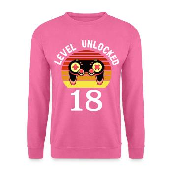 Niveau 18 débloqué 18 Anniversaire 18 ans - Sweat-shirt Unisexe - rose - Devant